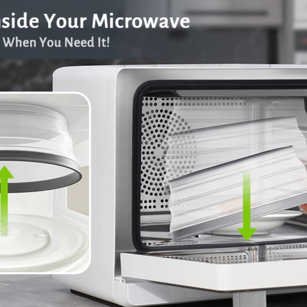 Collapsible Magnetic Microwave Cover 11–12 Inch with Handle, Grey Splatter Guard - Picture 9 of 11